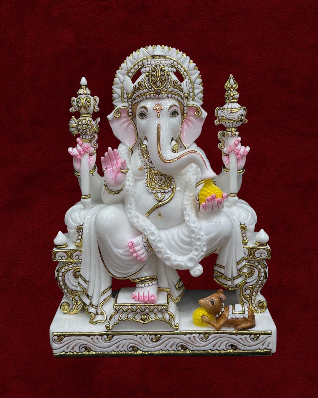 Makrana Marble Ganesh Ji Moorti - Divine Hindu God Moorti Handcrafted by Natha Moorti Museum